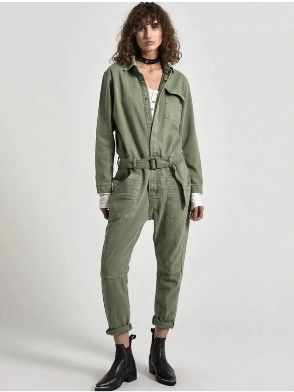 One Teaspoon Sz S Super Khaki Utility Belted Jumpsuit 100% Cotton - Picture 2 of 9